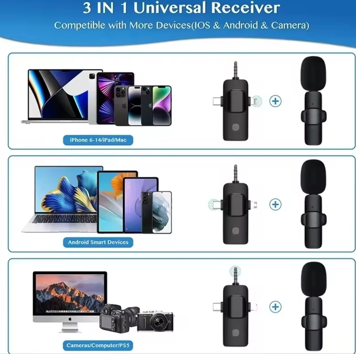 K15 3-in-1 Wireless Lavalier Microphone