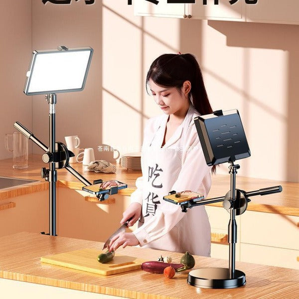 Tripod with mobile mount and light suitable for cooking vlog/product review/content creators