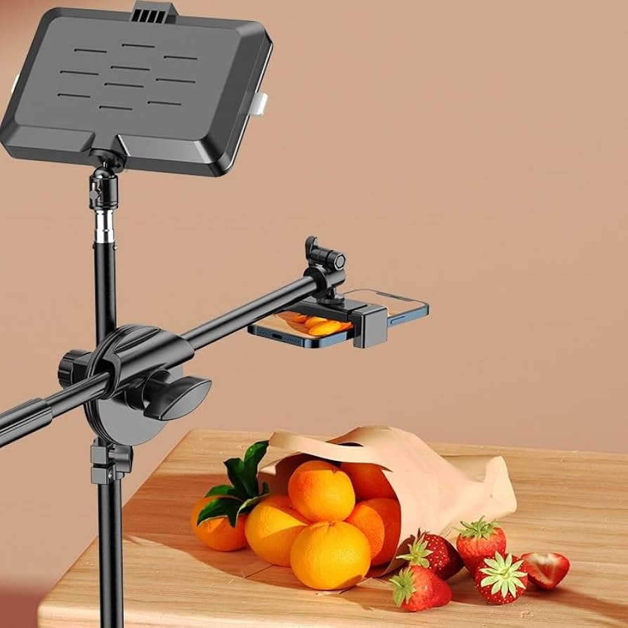 Tripod with mobile mount and light suitable for cooking vlog/product review/content creators