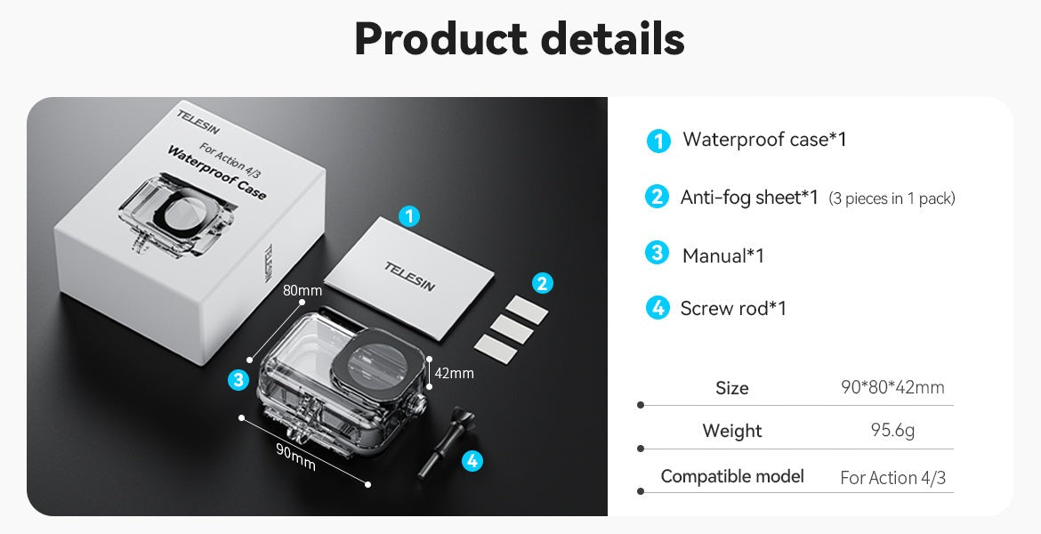 TELESIN Waterproof Case for DJI Action 5 Pro/4/3
