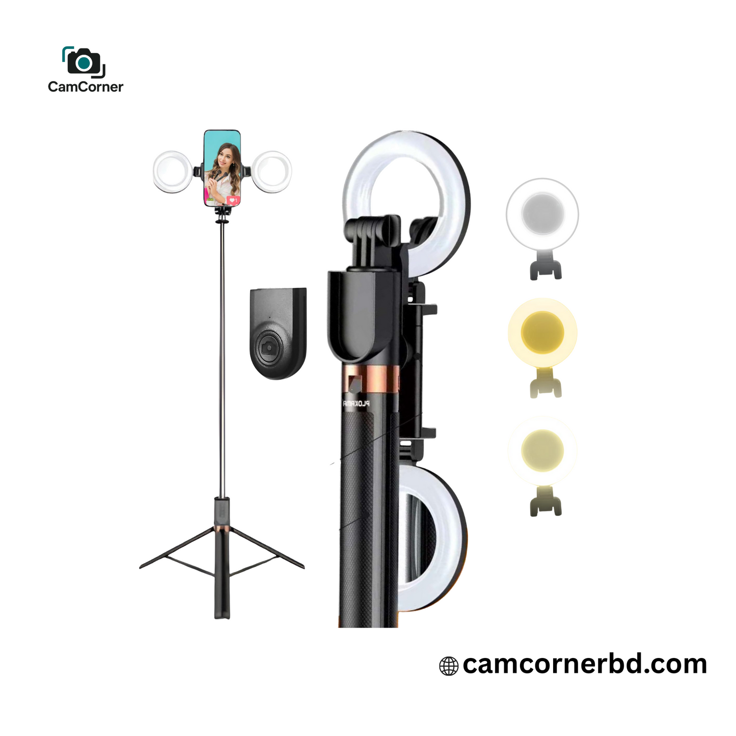 Plokama LIVE-K9 Pro Long Selfie Stick with Tripod Stand & Ring Light