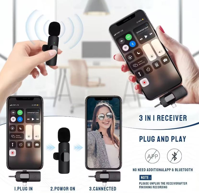 K15 3-in-1 Wireless Lavalier Microphone