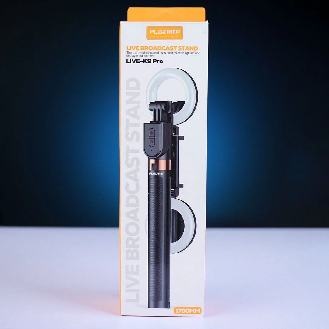 Plokama LIVE-K9 Pro Long Selfie Stick with Tripod Stand & Ring Light
